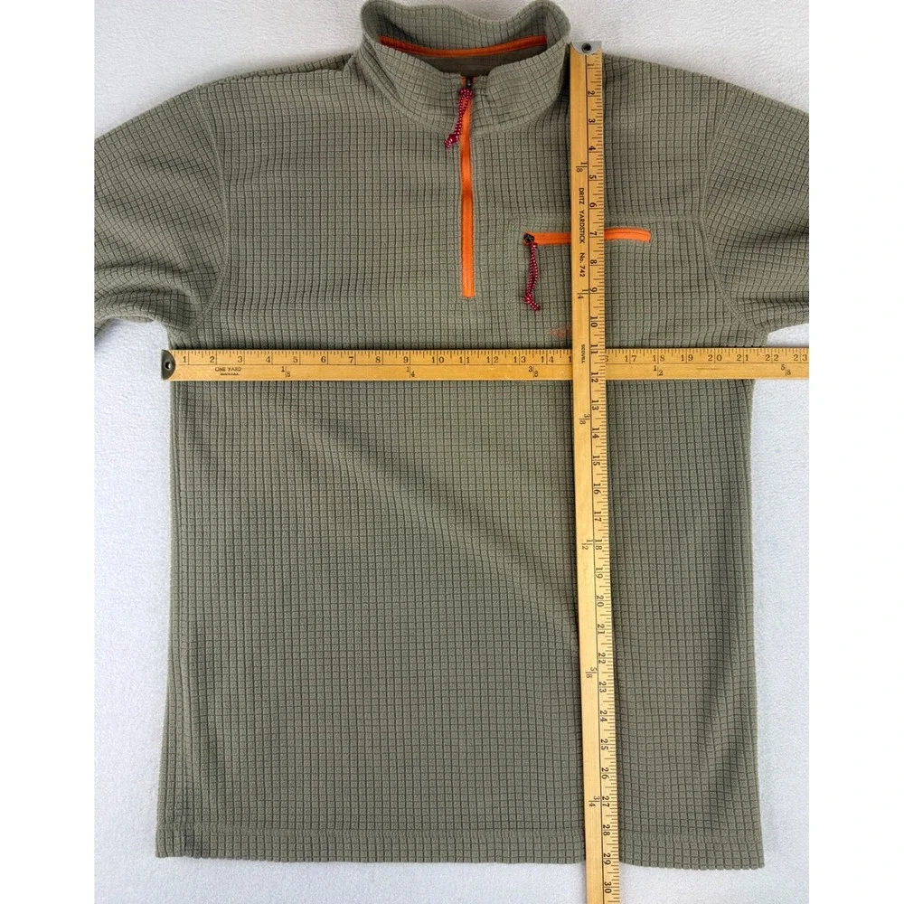 Orvis‎ Trout Bum Fleece Pullover Mens Medium Green 1/4 Zip Waffle Grid 4L62